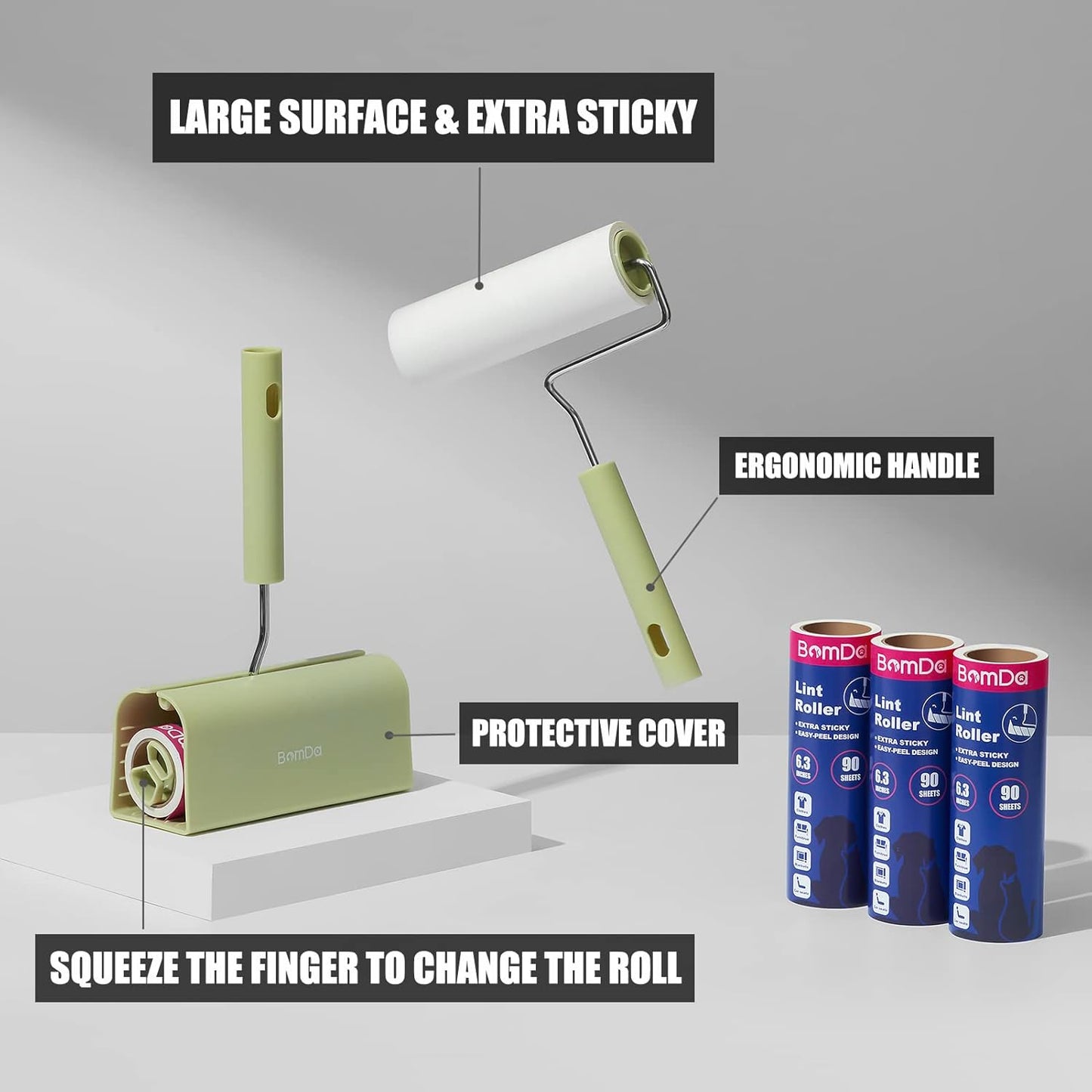 6.3" Extra-Sticky Extendable Lint Roller – Giant Roller for Pet Hair, Carpet & Floor, Long Handle Reaches Under Furniture, Strong Adhesive for Clothes & Dog Cat Hair Remover
