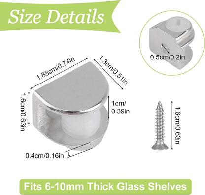 8Pcs Adjustable Half Round Glass Shelf Brackets 201 Stainless Steel Glass Clamp Clips Wall Mounted Brushed Shelf Holder Supports Mounting Brace for 3-8mm Thick Glasses
