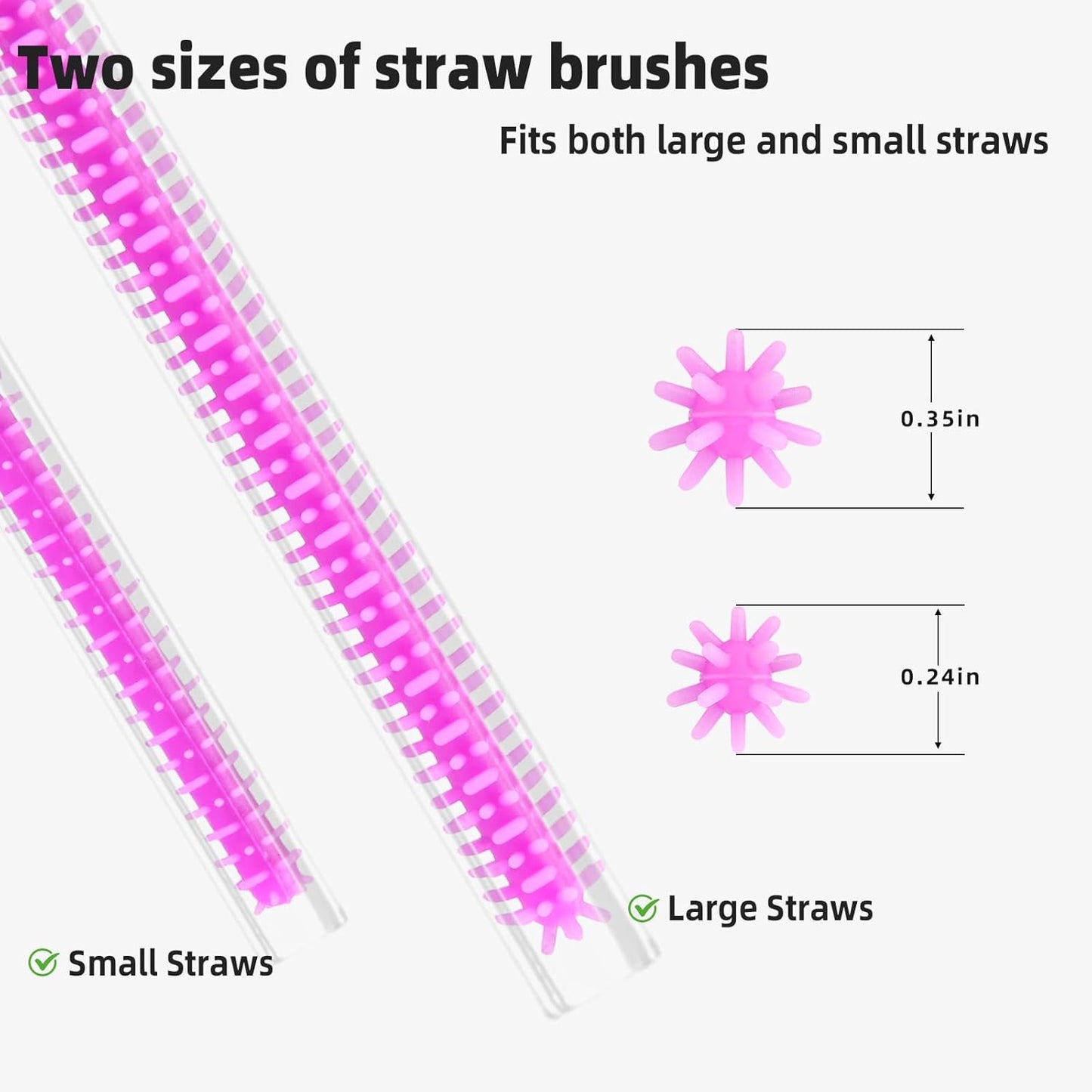 Silicone Straw Cleaner Brush, 4-Piece Reusable Straw Brush Set with Extra-Long Design for Cleaning Thin Metal Straws and Wider Milkshake Straws （6mm+9mm Pink)