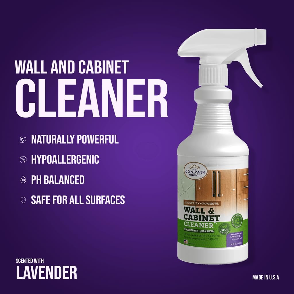 Natural Wall Cleaner Spray for Painted Walls,Ceiling,Cabinets,Baseboard,Wood,Stainless-Lavender Scented, Streak Free Stain Remover Spray for Dirt,Dust,Odor,Oils,Grease-Multipurpose & Deodorizing 24 Oz