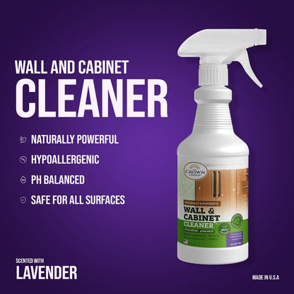 Natural Wall Cleaner Spray for Painted Walls,Ceiling,Cabinets,Baseboard,Wood,Stainless-Lavender Scented, Streak Free Stain Remover Spray for Dirt,Dust,Odor,Oils,Grease-Multipurpose & Deodorizing 24 Oz
