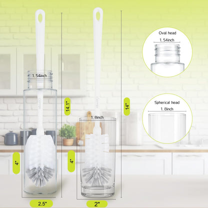 2 Pack 14 Inch Bottle Brush & 12 Inch Straw Brush Cleaner Set - Heavy Duty Kitchen Bottle Brushes for Cleaning Water Bottles, Mugs, Sippy Cups & Tumblers, Lab Use (Large)