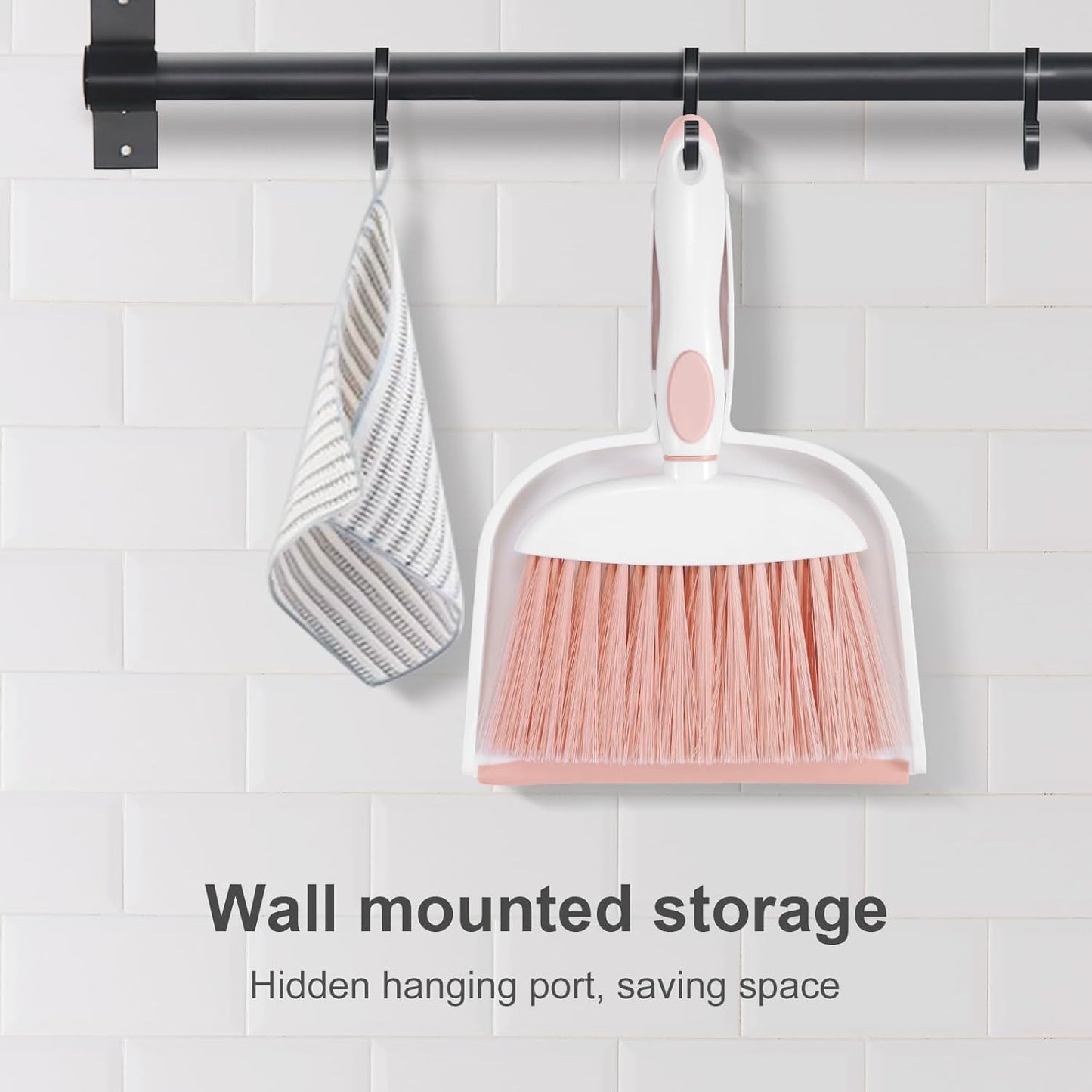 NACENA Small Dust Pan and Brush Set, Mini Broom and Dustpan Set Small Hand Broom and Brush Combo Dust Pan with Teeth for Home Cleaning Drawers Desktop Sofas and Outdoor, White & Gray