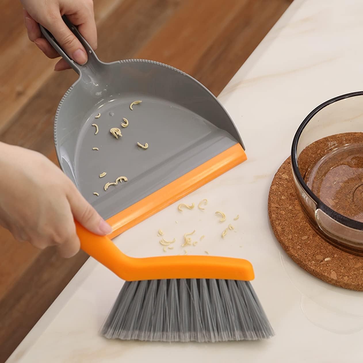 Mini Broom and Dustpan Set - Small Broom and Dustpan Set for Home, Camping Broom, Whisk Brooms Small(Gray Orange)