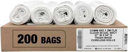 Ultrasac Heavy Duty 55 Gallon Clear Trash Bags - (Value 50 Pack) - 1.2 MIL equivalent Industrial Strength Plastic 37" x 54" for 50-55 Gal Cans -Fits Toter, Rubbermaid Brute, Carlislie Bronco etc.