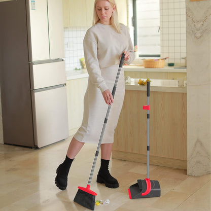 Ivandar Broom and Dustpan Set for Home, Broom and Dustpan Combo for Office, Long Handle Broom with Upright Standing Dust pan,Indoor&Outdoor Sweeping (Gray&Orange)