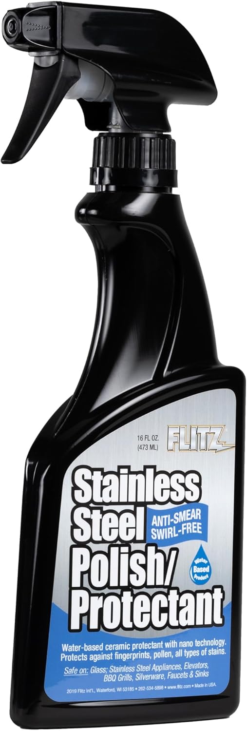 Flitz Stainless Steel Polish Protectant - 32oz Bottle, USA-Made Ceramic Coating for Stainless Steel Appliances, Repels Fingerprints & Water Spots - Aluminum & Chrome Polish & Protectant (1 Pack)
