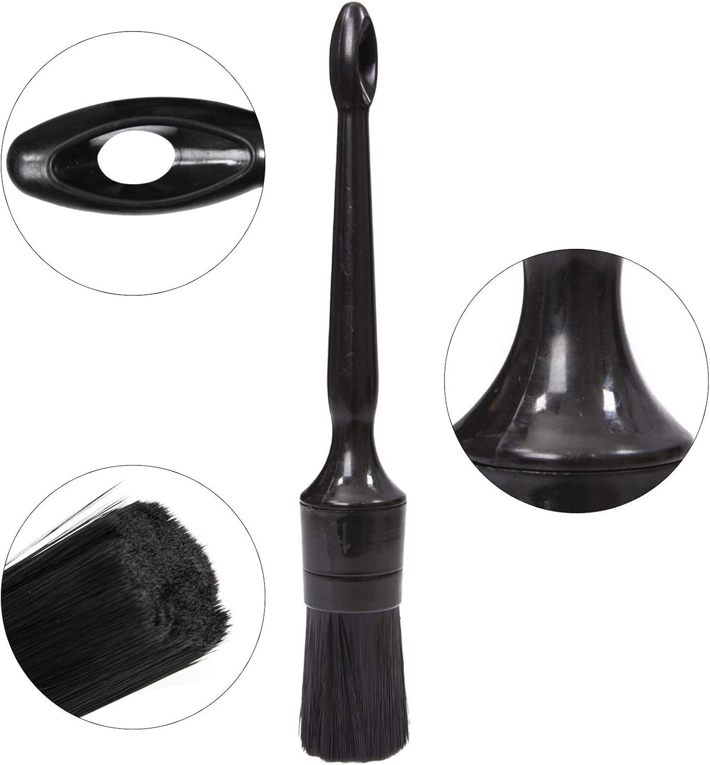 Car Detailing Brush Set, 5 Pack Auto Black Detail Brushes, Comfortable Grip and Scratch-Free Cleaning Brush for Car Interior or Exterior, Wheels, Tires, Engine Bay, Leather Seats, Door Panels, Emblems