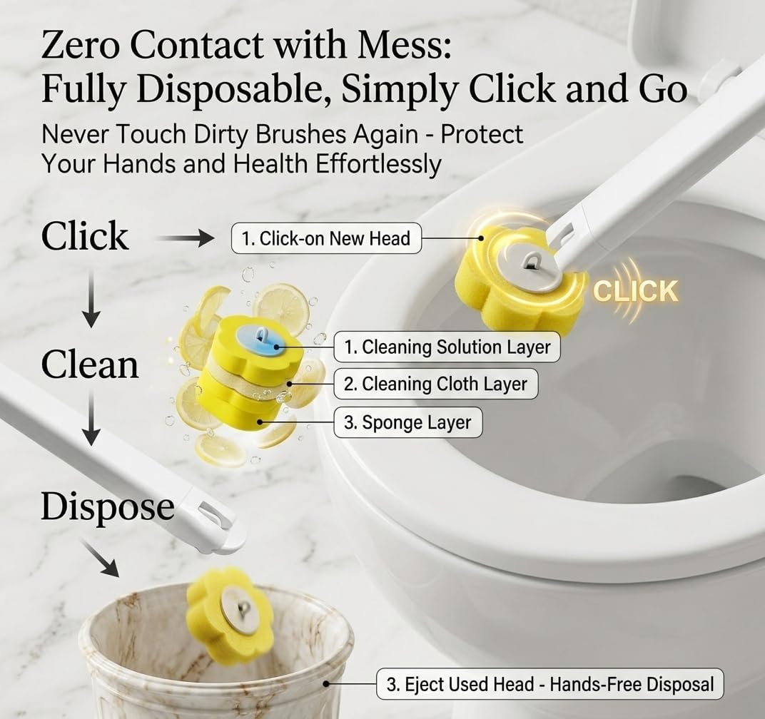 Toilet Wand Refills, 24 Count Disposable Brush Replacement Heads, Lemon Yellow Deep Scrubbing Pads Compatible with Leading Cleaning Wands, Efficient Bowl Cleaner for Bathroom & RV
