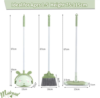 Midoneat Kids Cleaning Toy Set, Mini Child Broom, Mop and Dustpan, Little Housekeeping Helper Set ,Pretend Home Cleaning Play Set for Toddler Age 1-5,6pcs (Green)