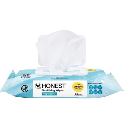 The Honest Company Fragrance-Free Sanitizing Alcohol Wipes, Antibacterial with Aloe, Kills 99% of Germs, 150 Count