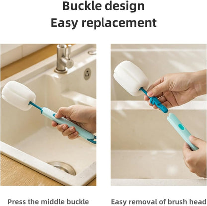 Bottle Brush Long Handle Cup Cleaner Brush Sponge Bottle Scrubber Detachable Handle Portable Sponge Cleaning Brush for Cups Wine Glasses Water Bottles Baby Bottles and Vacuum Flasks(3 PCS)