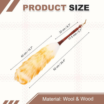 uxcell Wool Duster, 14.2" Natural Feather Cleaner Household Cleaning Duster with Solid Wooden Handle for Cleaning Fans Window Blinds Shelves Furniture, Pink