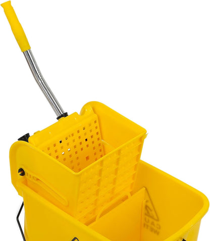Commercial Mop Bucket with Wringer on Wheels, Mop Bucket with 20 Quarts Side Wringer Combo Mop and Bucket with Wringer Set for Home Office Cleaning, Yellow, AWIH5ER-E5Q