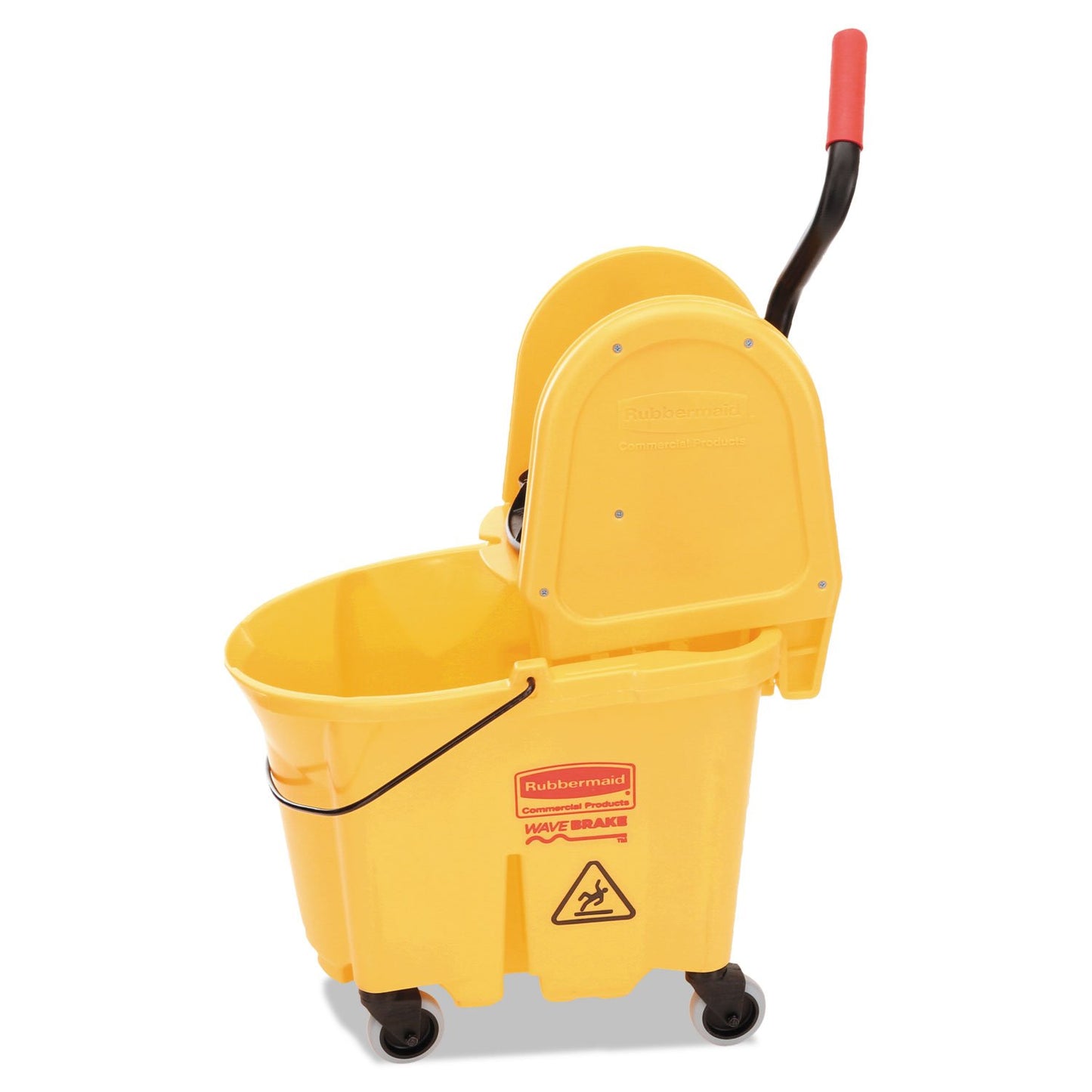 Rubbermaid Commercial Products WaveBrake 35 QT Down-Press Mop Bucket and Wringer Combo on Wheels with Dirty Water Bucket Black for Heavy-Duty Floor Cleaning