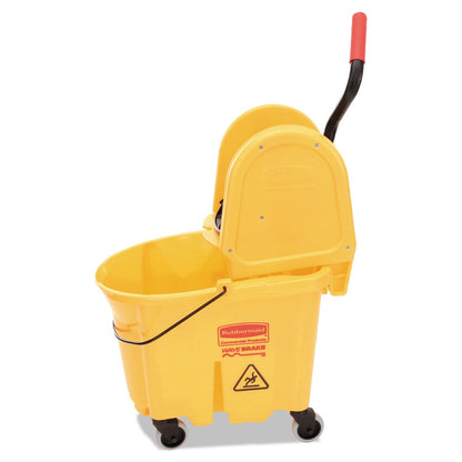Rubbermaid Commercial Products WaveBrake 35 QT Down-Press Mop Bucket and Wringer Combo on Wheels with Dirty Water Bucket Black for Heavy-Duty Floor Cleaning