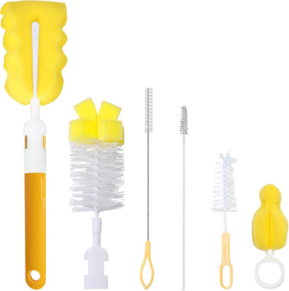 Baby Bottle Cleaning Brush 6-Piece Set Detachable Sponge Bottle Brush, Nylon Milk Bottle Brush, 2PCS Nipple Brush, 2PCS Straw Brush (Pink)