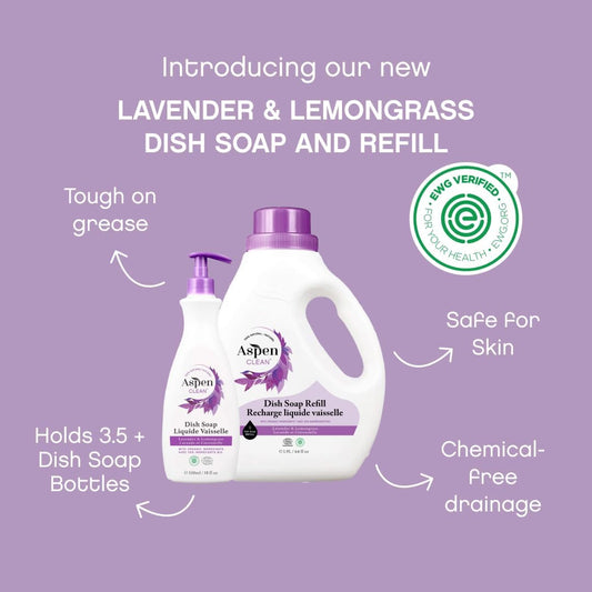 AspenClean | Dish Soap & Refill | Eucalyptus and Rosemary | Liquid Dishwashing Detergent Soap | Non - Toxic | 100% Natural | EWG Verified | 64 fl oz - Refills Over 3.5 Standard Soap Bottles