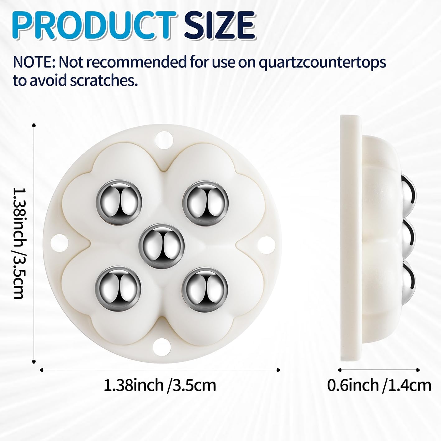 4 PCS Caster Wheels,360° Rollers Compatible with Ocedar Mop Bucket Stainless Steel,Self Adhesive Rollers for Mop Bucket,Kitchen Small Appliances,Trash Can,White