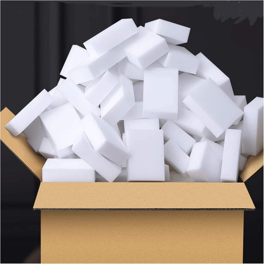 100 Pack Extra Thick Magic Cleaning Sponges - Reusable Eraser Sponge for All Surfaces - Kitchen-Bathroom-Furniture-Leather-Car-Steel - Just Add Water - Melamine - Universal Cleaner