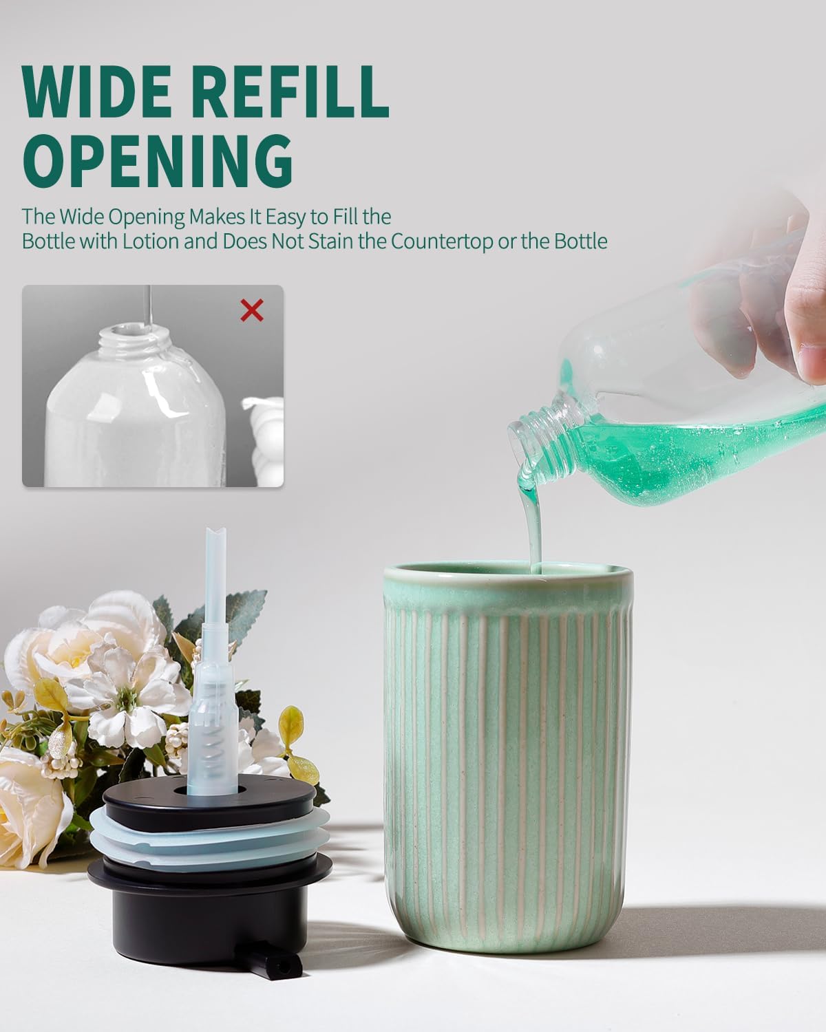 BosilunLife Dish Hand Soap Dispenser - Liquid Pump Soap Dispenser for Bathroom Decro 12oz Ceramic Kitchen Dish Dispenser with Rust-Proof Liquid Pump Modern Refillable Lotion Bottles