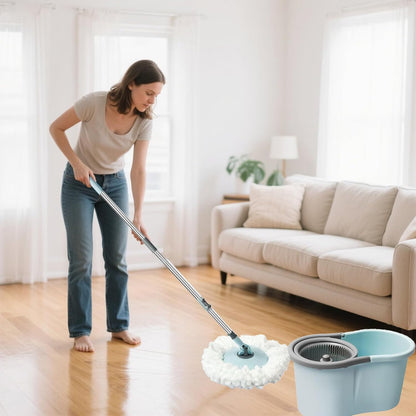 Spin Mop and Bucket with Wringer Set,for Floor Cleaning,with Floor Scrub Brush,61" Adjustable Handle and 6 Microfiber Mop Head(White)