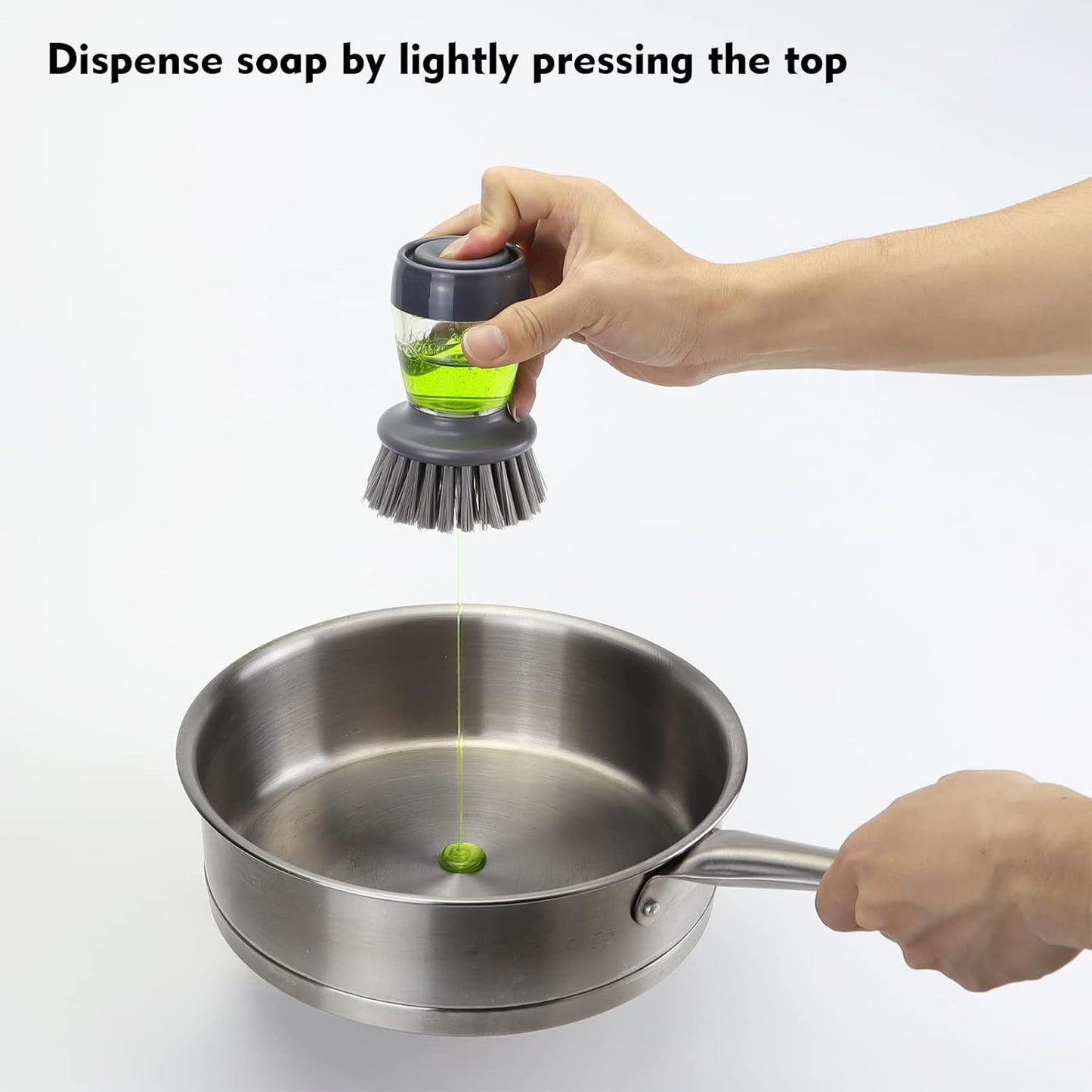 DAPOWER Dish Brush with Soap Dispenser, Kitchen Scrub Brush for Dishes Pots Pans Sink Cleaning, Dish Scrubber with Holder Set (Grey 2-Pack Combo Set)