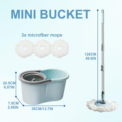 Spin Mop and Bucket with Wringer Set,for Floor Cleaning,with Floor Scrub Brush,61" Adjustable Handle and 6 Microfiber Mop Head(White)