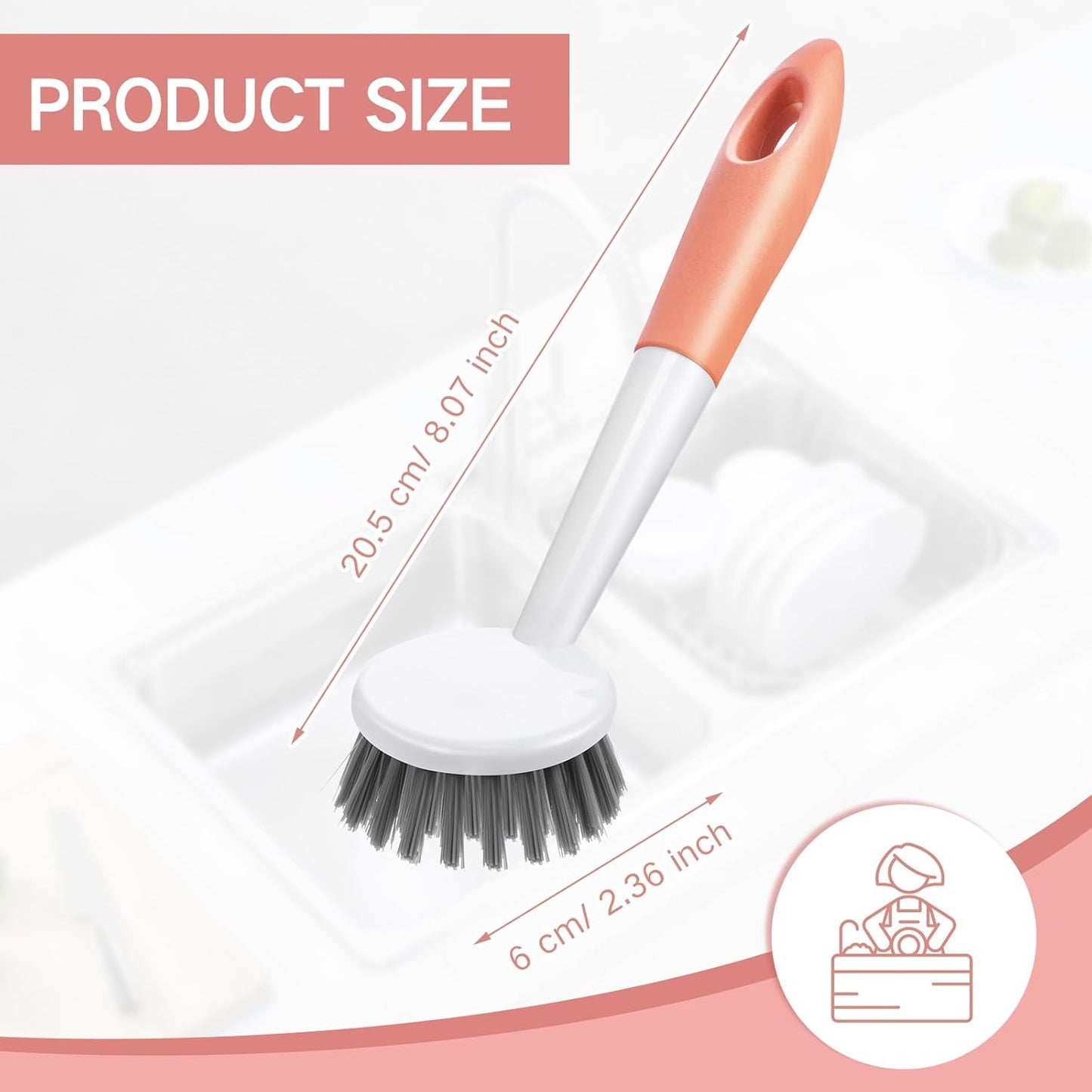 Patelai 12 Pack Kitchen Scrub Dish Brush with Long Handle Dish Scrubber with Stiff Bristles Scrub Brushes for Kitchen Dishes Washing Tools, Pots, Pans and Sink Cleaning (Celadon)