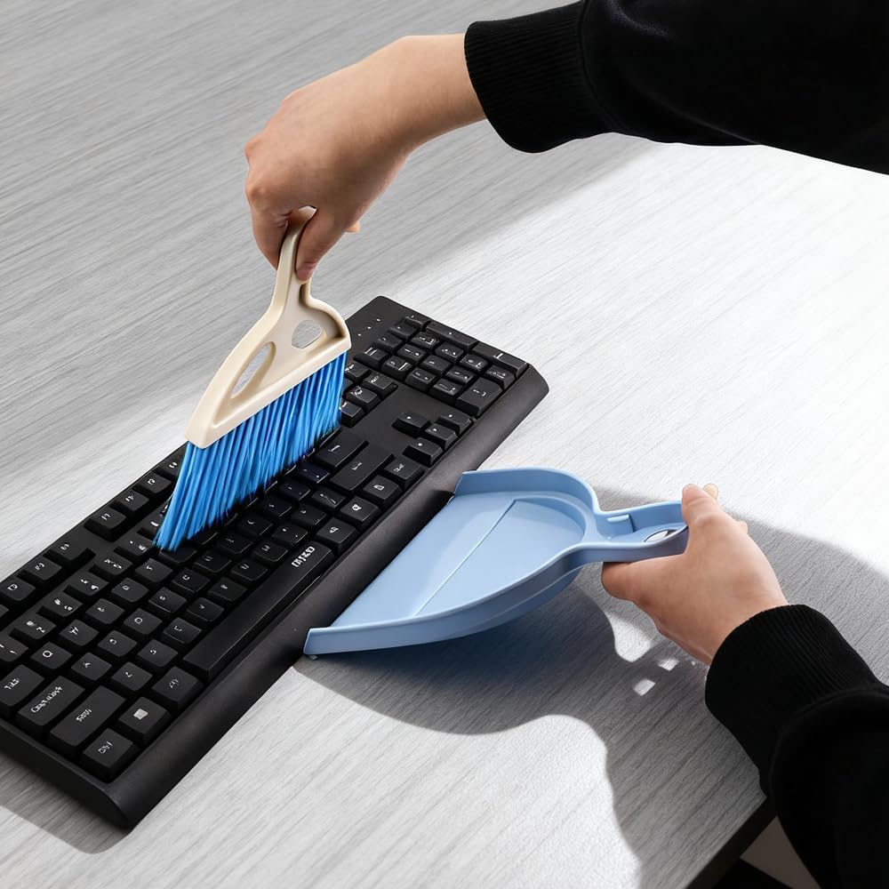 6 Pack Mini Dustpan and Brush Set - Small Whisk Broom with Handle, Nesting Tiny Cleaning Broom & Dust Pan, Handheld Cleaner for Table, Desk, Keyboard, Cars & Pet Nests