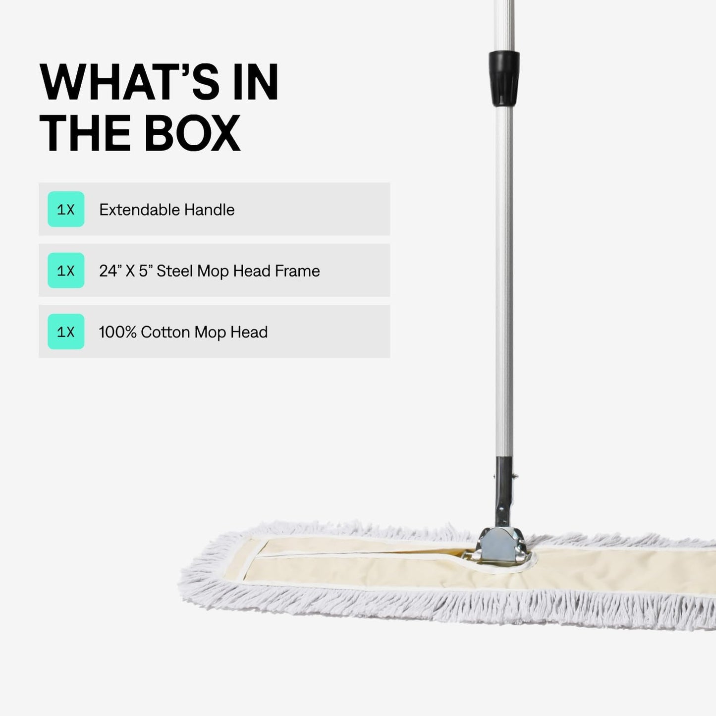 Commercial Dust Mop – 18 Inch Floor Sweeper for Hardwood, Reusable Cotton Mop Head, Extendable Handle, Dry Mop for Floor Cleaning & Janitorial Supplies