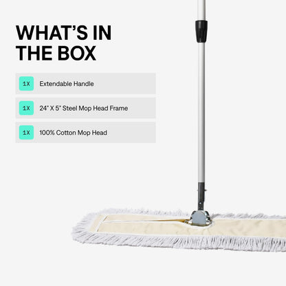 Commercial Dust Mop – 18 Inch Floor Sweeper for Hardwood, Reusable Cotton Mop Head, Extendable Handle, Dry Mop for Floor Cleaning & Janitorial Supplies