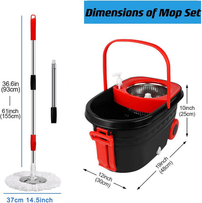 Spin Mop and Bucket with Wringer Set, 360° Rotating Head Mop Bucket System with 3 Microfiber Mop Refills Wet and Dry Suitable for Office and Home Use, Green (Green)