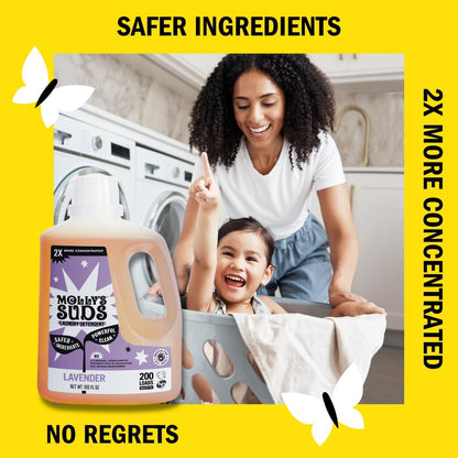 Molly's Suds Liquid Laundry Detergent | Clean Laundry Detergent Soap for Sensitive Skin | 2x Concentrated, High Efficiency (HE) | Ocean Mist - 100 Loads