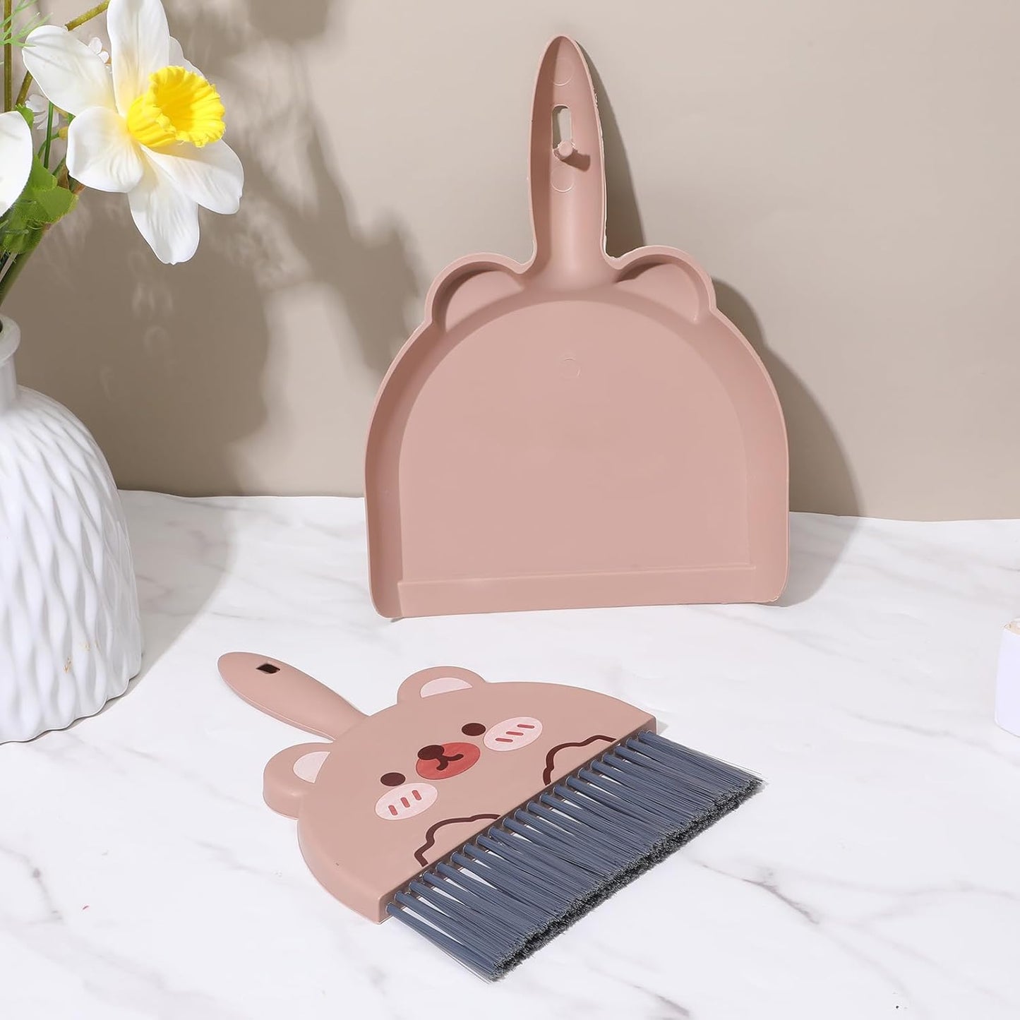 Upgrade Small White Broom and Dustpan Set, Hand Dustpan and Brush Set, Cute White Mini Broom and Dust pan Sets, Little Dust Pan for Home Use Tabletop Debris Cleaning Pet Cages Guinea Pig Cages