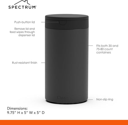 Spectrum Disinfecting Wipes Container Large Satin Nickel Refillable Stainless Steel Wipe Holder for Bathroom Kitchen Classroom, Reuseable Push Button Wet Wipe Dispenser for Cleaning Countertop