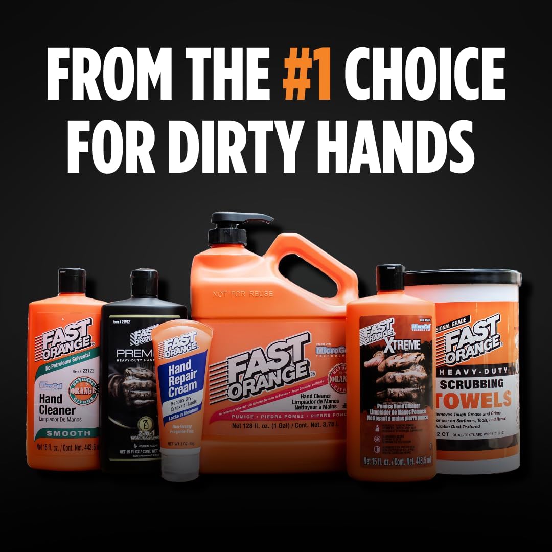 Fast Orange 25108 Pumice Lotion, Heavy Duty Hand Cleaner, Natural Citrus Scent, Waterless Cleaner For Mechanics, Strong Grease Fighter, 7.5 oz