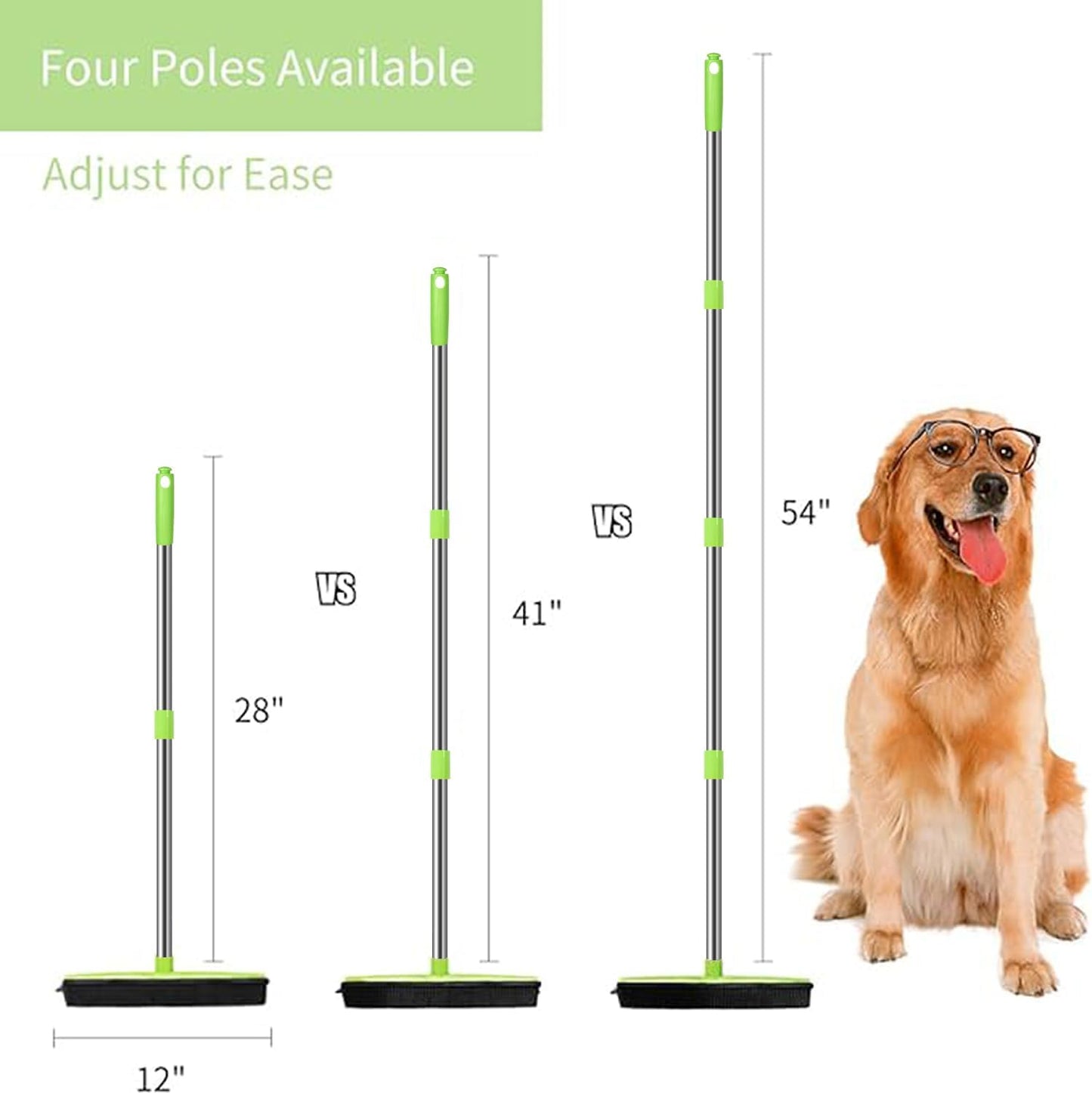 MEIBEI Pet Hair Removal Broom with Squeegee -53", Long Handle Soft Bristle Rubber Broom, Ideal for Remove Fur from Carpets, Rugs, Hardwood and Linoleum