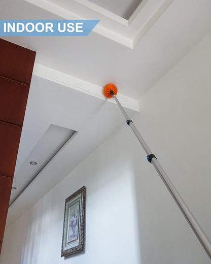 26FT Reach Cobweb Duster, Outdoor Spider Web Cleaner Brush with 5-20FT Telescoping Extension Pole, Aluminium Heavy Duty, Medium Stiff Bristles Spider Web Brush for Outdoor & Indoor Cleaning