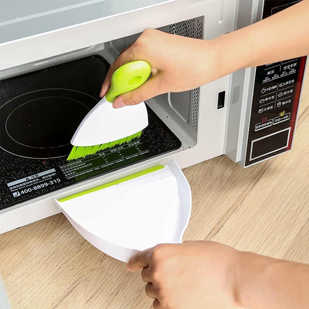 Small Hand Dust Pan and Brush - Small Broom and Dustpan Set, Mini Broom and Dustpan, Compact Dustpans and Brush for Home Cleaning, Sofa, Desk, Guinea Pig Cage, Cat Litter, etc. (Light Green)