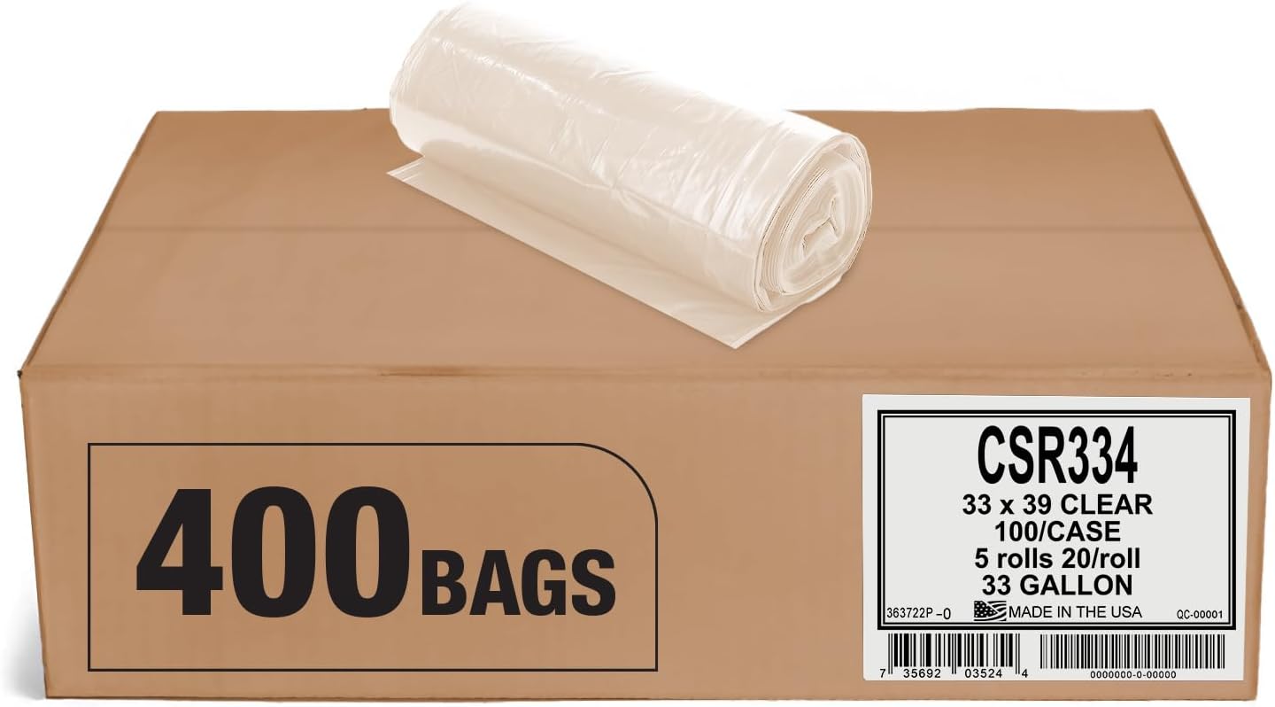 Aluf Plastics 33 Gallon Clear Trash Bags - 33" x 39" - 1.5 MIL (eq) - CSR Series - Heavy Duty Industrial Liners Clear Garbage Bags for Recycling, Contractors, Storage, Outdoor, 1 Count (Pack of 100)