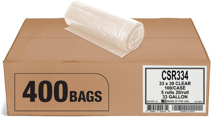 Aluf Plastics 33 Gallon Clear Trash Bags - 33" x 39" - 1.5 MIL (eq) - CSR Series - Heavy Duty Industrial Liners Clear Garbage Bags for Recycling, Contractors, Storage, Outdoor, 1 Count (Pack of 100)