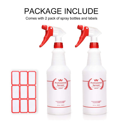 Plastic Spray Bottle 2 Pack, 32 Oz, All-Purpose Heavy Duty Spraying Bottles Leak Proof Mist Empty Water Sprayer for Cleaning Solution, Essential Oils, Hair, Planting, Pet with Adjustable Nozzle - Red