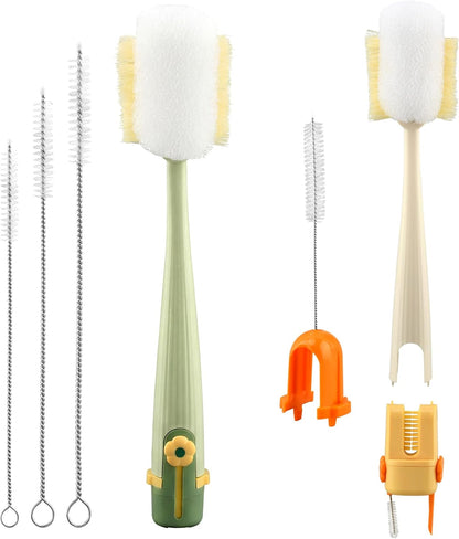 5 in 1 Bottle Cleaning Brush Set, Multifunctional Kitchen Lid Brush Cleaning Tool and Straw Cleaner, Long Handle Bottles Scrubber for Cup Lids, Hard Bristle Sponge Head Bottle Brushes