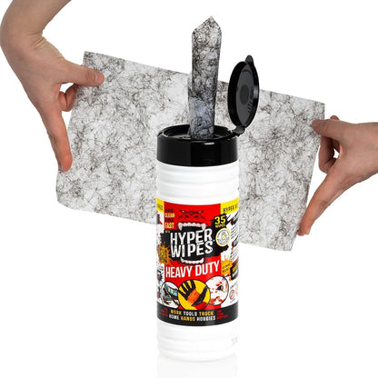 Hyper Wipes, 1 Pack Heavy Duty Hand & Tool Cleaning Wipes, 7"x12" Size Multi-Surface Cleaning Wipes, Degreasing, All Purpose Cleaner, Bathroom, Mechanic, Work Surface Wipes, 35 Count Canister