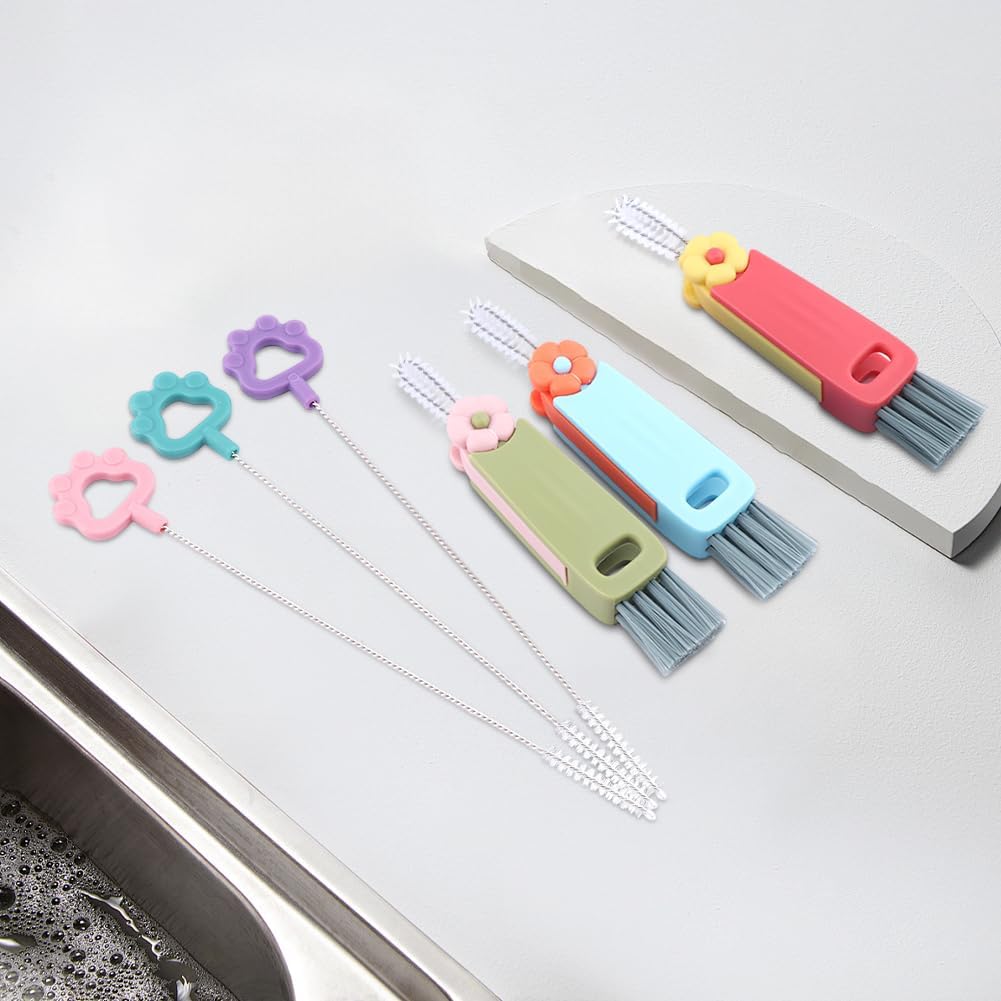 6pack Cleaner Brush Set, 3 in 1 Cup Lid Cleaning Brush and 7.6inch Straw Brush Crevice Cleaning Brush for Water Bottle Gap Lid(2style/6pcs)