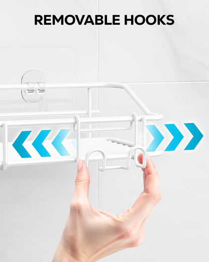 Nieifi Shower Caddy Shelf Storage Rack Adhesive Without Drilling Stainless Steel with Hooks for Washroom, Lavatory, Restroom, Toilet, Bathroom, Kitchen - 2 Pack