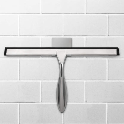 Simtive 12-Inch Shower Squeegee Set, Includes Shower Door Hook and Adhesive Hook, Squeegee for Shower Doors, Mirror and Window, Silver