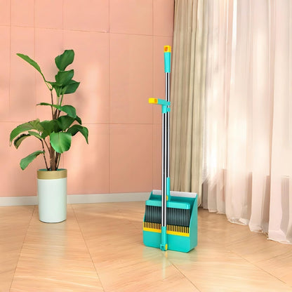 2-in-1 Broom with Dustpan Combo Set,Long Handle Broom Dustpan Combo with Dustpan Teeth to Automatically Clean Hair for Home, Indoor or Outdoor Cleaning Hall Floor (Gray)
