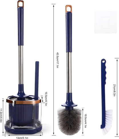 Toilet Bowl Brush and Holder 2 Pack Long Handled Toilet Brush Set for Bathroom with Gap Cleaning Brush and Clip deep Cleaning Wall-Mounted Household 3-in-1 Cleaning Brush Set （Blue）